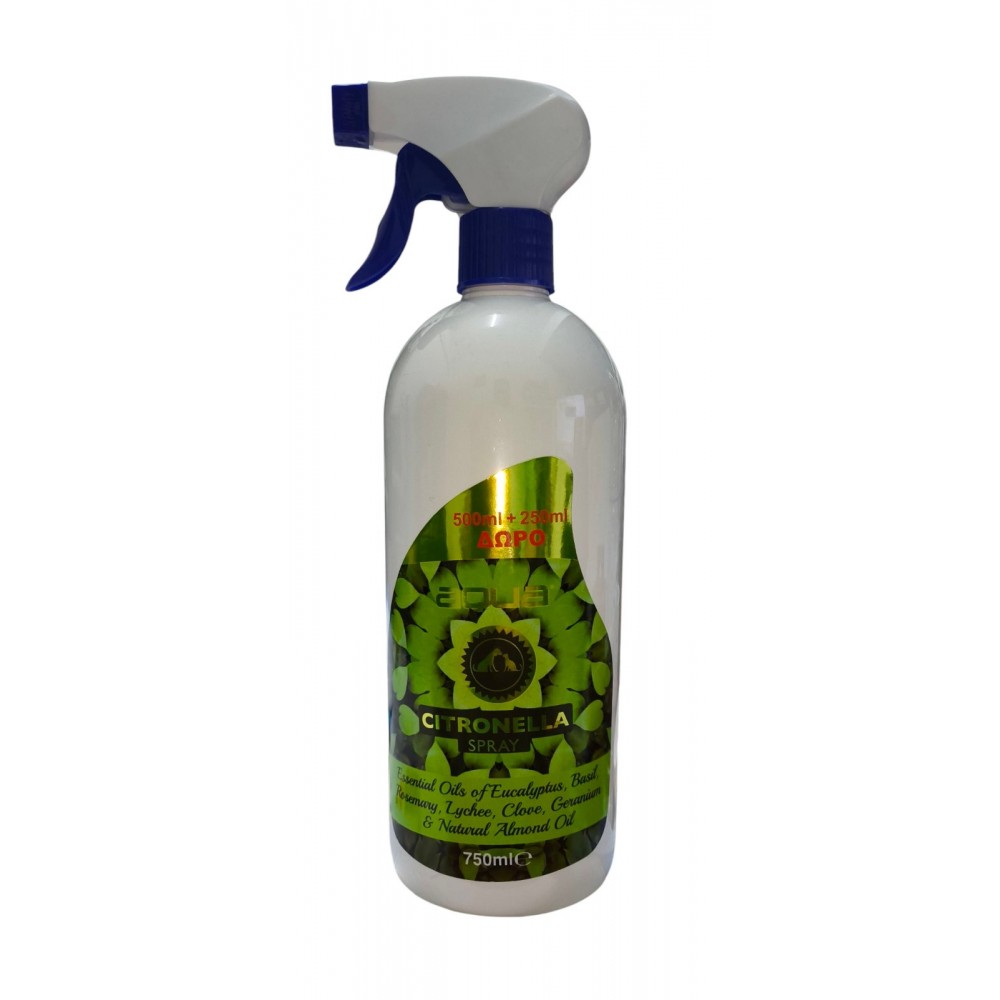 Aqua Σιτρονέλα Spray αντιπαρασιτικό για σκύλους με αιθέρια έλαια και αμυγδαλέλαιο 500ml+250ml free